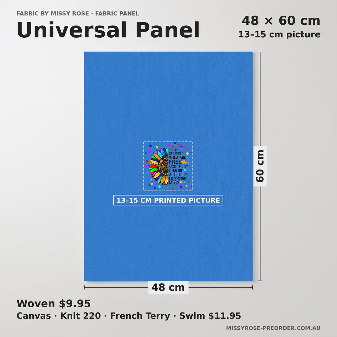 Design 236 Inspirational Panel universal panel sizing – 13–15 cm printed picture on 48 × 60 cm fabric | Fabric by Missy Rose