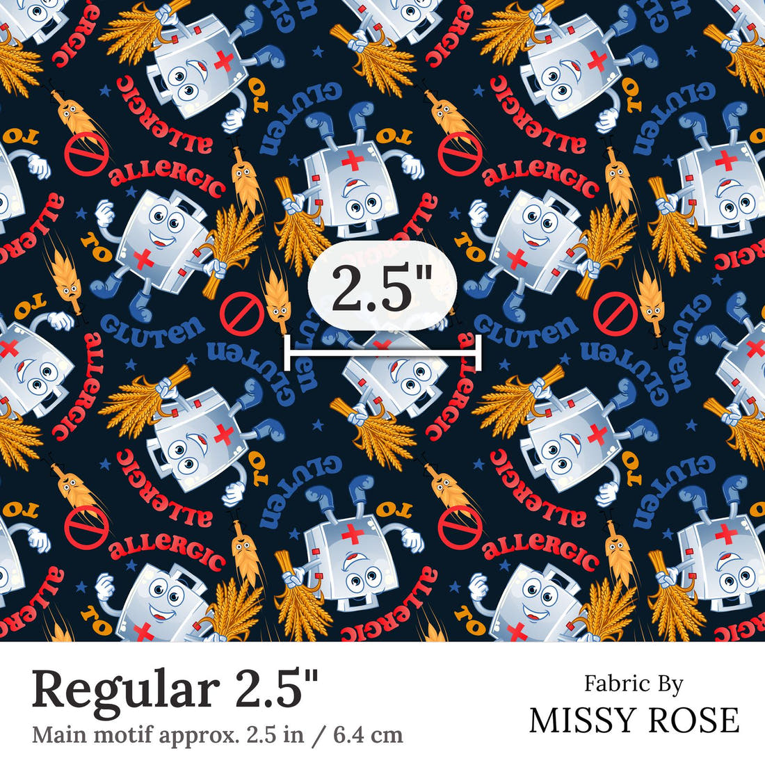 Design 237 Gluten Allergy Fabric Regular 2.5 inch print scale guide | Fabric by Missy Rose