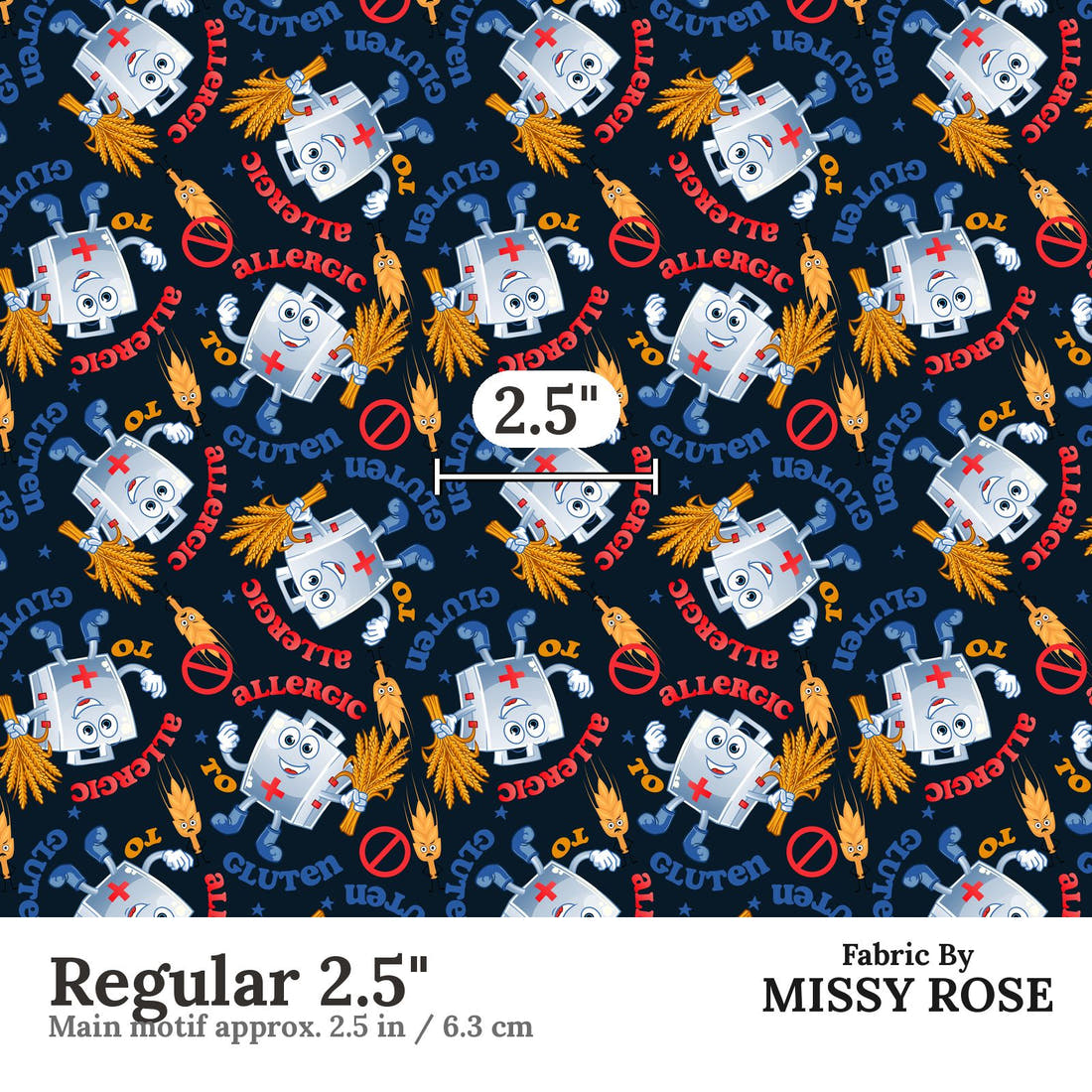 Design 237 Gluten Allergy Fabric Regular 2.5" - print scale | Fabric by Missy Rose