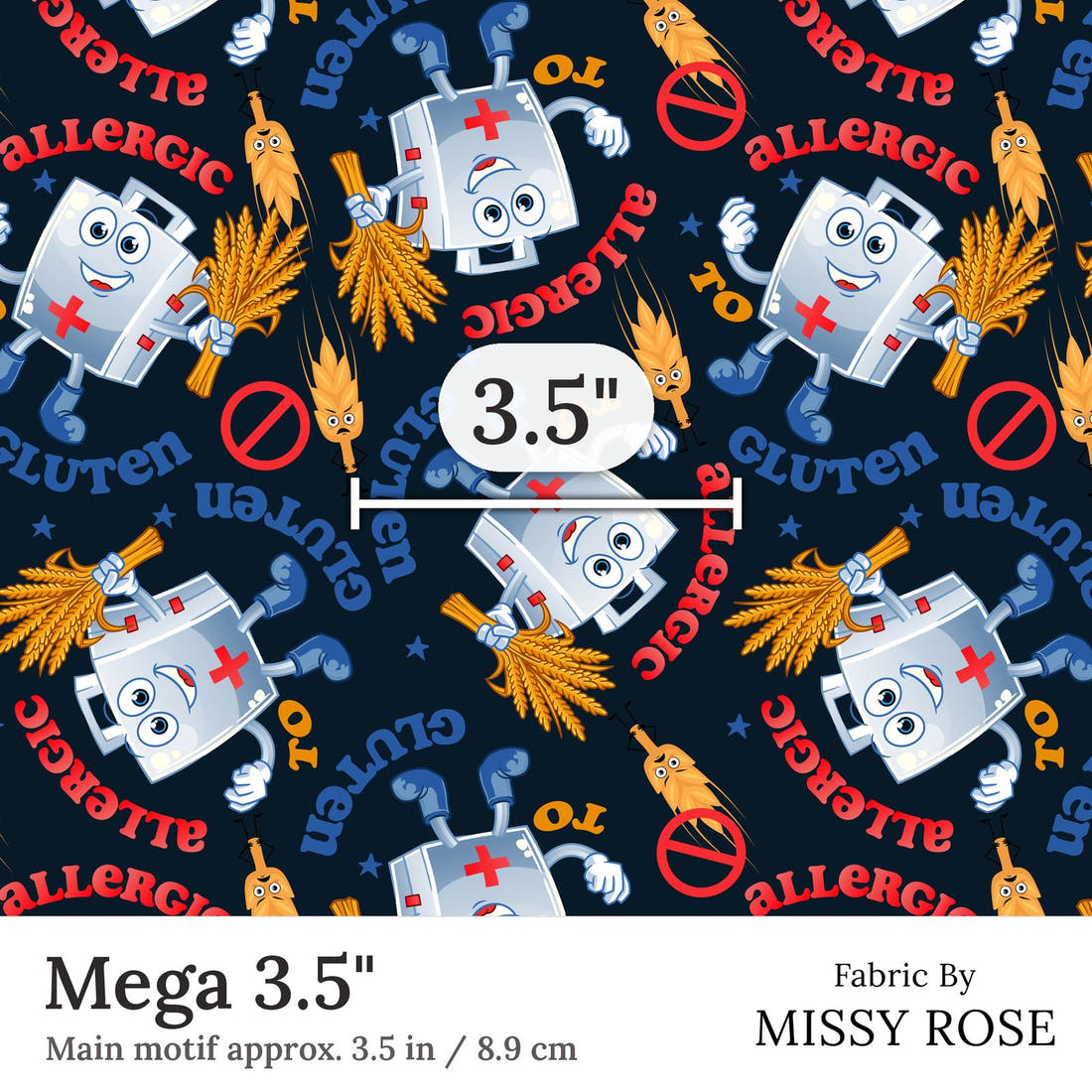 Design 237 Gluten Allergy Fabric Mega 3.5 inch print scale guide | Fabric by Missy Rose