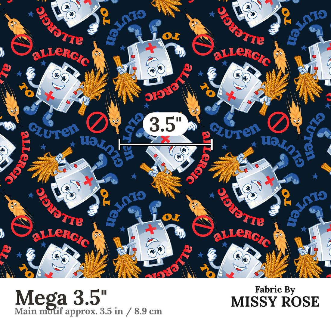 Design 237 Gluten Allergy Fabric Mega 3.5" - print scale | Fabric by Missy Rose