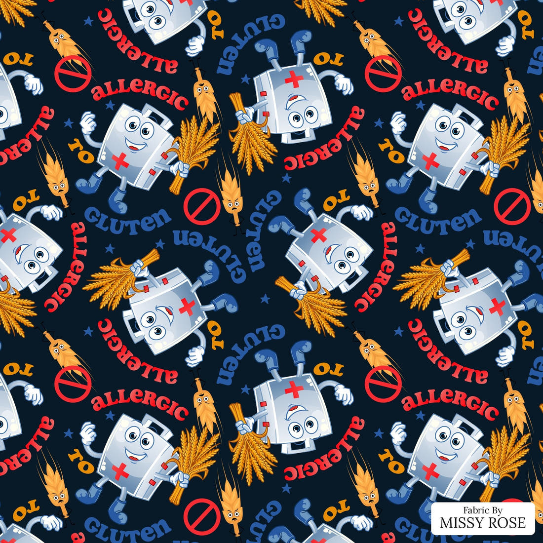 Design 237 Gluten Allergy Fabric - flat view of the print, zoom in for detail | Fabric by Missy Rose