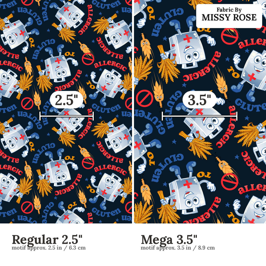 Design 237 Gluten Allergy Fabric size comparison - print scale | Fabric by Missy Rose
