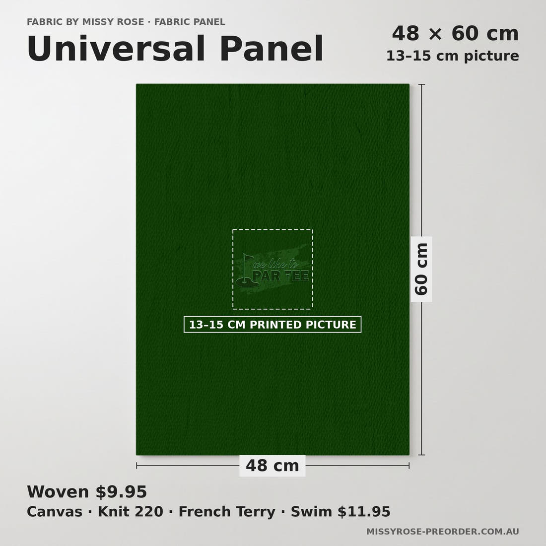 Design 238 Par Tee Panel universal panel sizing – 13–15 cm printed picture on 48 × 60 cm fabric | Fabric by Missy Rose