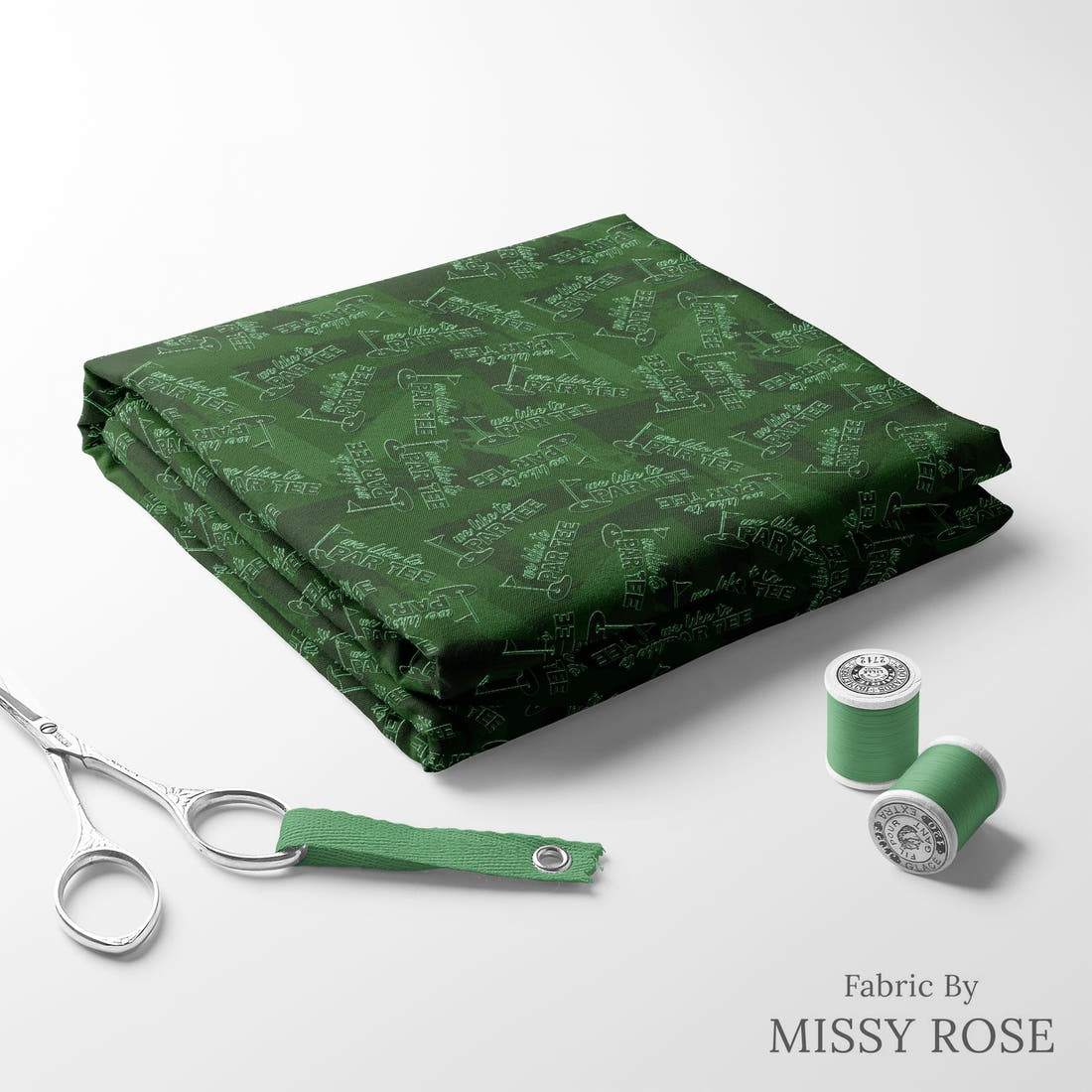 Design 238 Par Tee Fabric folded fabric stack with matching thread – pre-order fabric Australia | Fabric by Missy Rose
