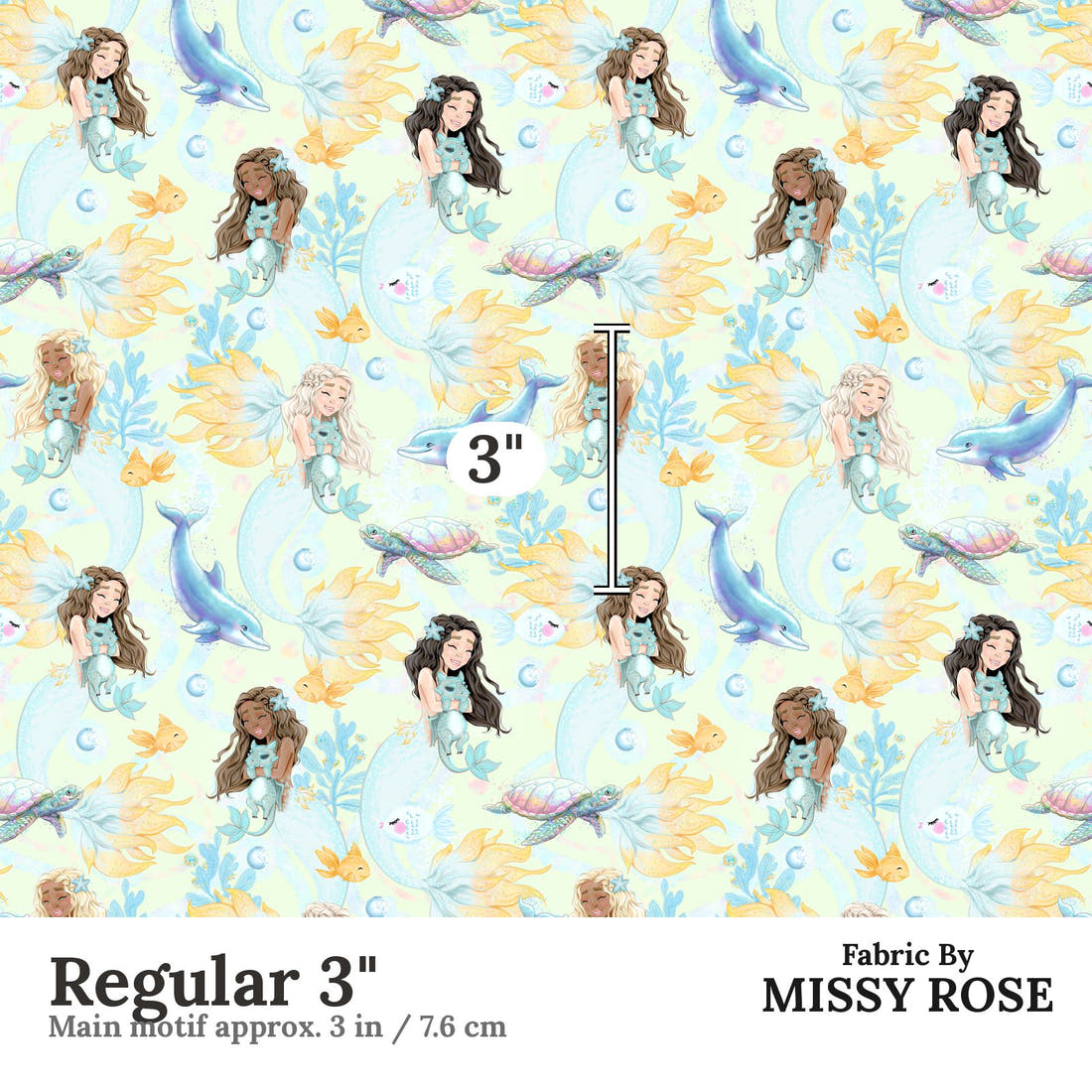 Design 239 Mermaid Fabric Regular 3" - print scale | Fabric by Missy Rose