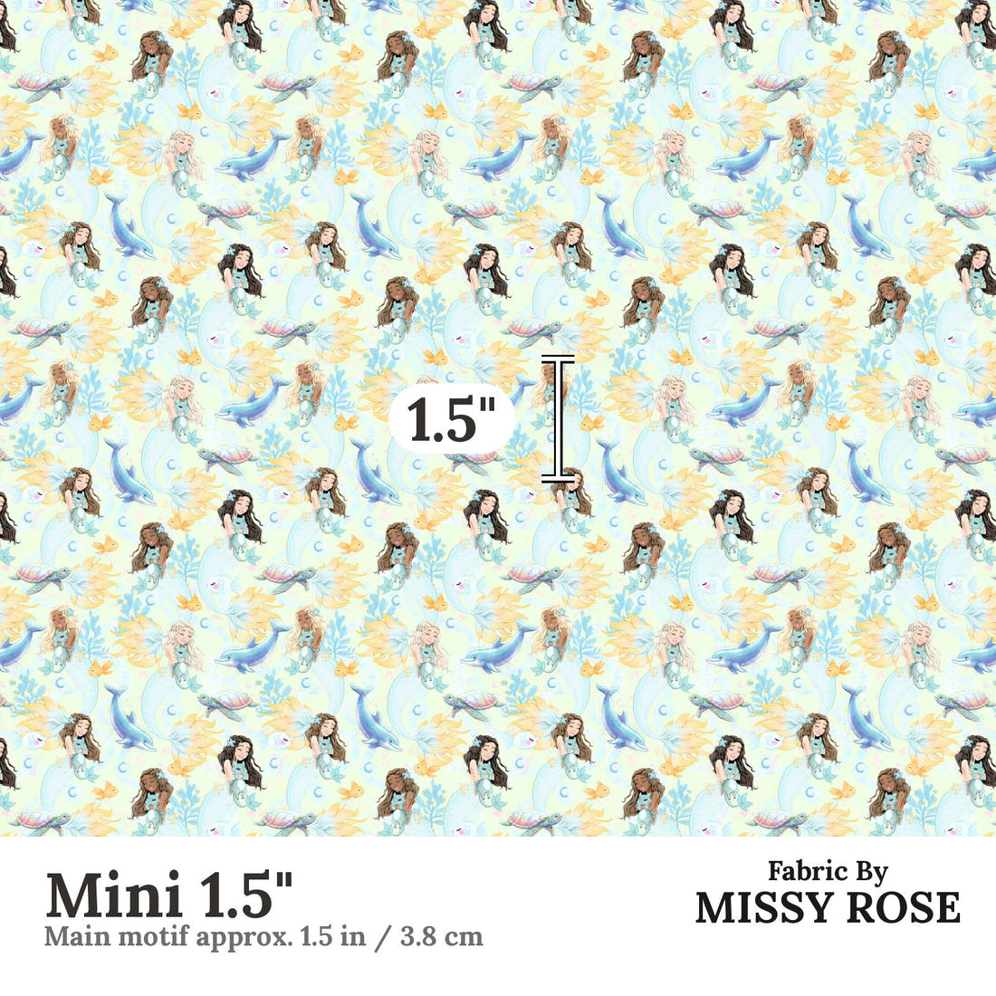 Design 239 Mermaid Fabric Mini 1.5" - print scale | Fabric by Missy Rose
