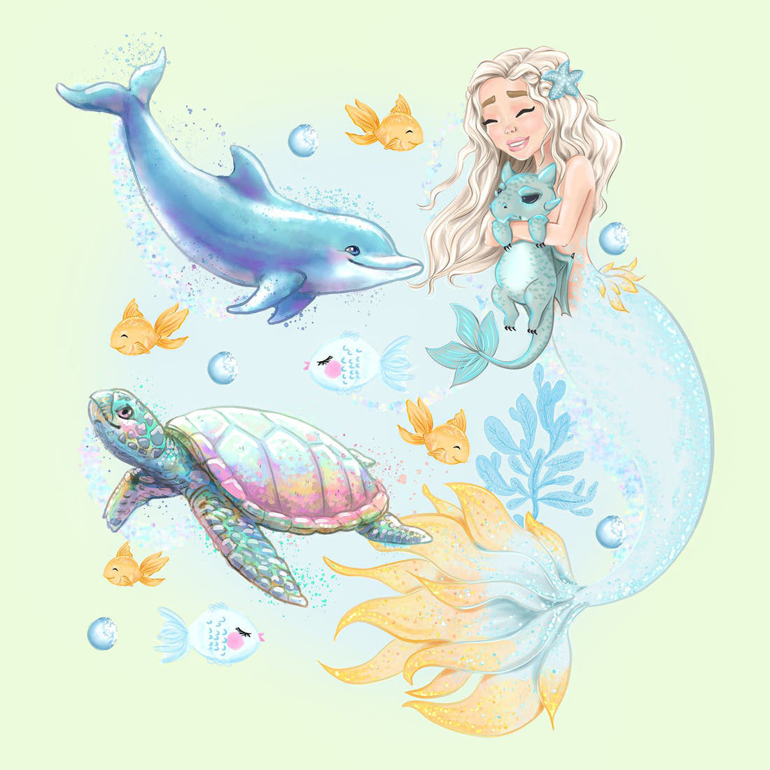 Design 239 Mermaid Panel – full artwork close-up of the printed picture | Fabric by Missy Rose