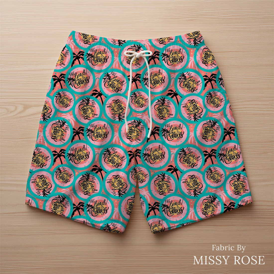 Design 24 Beach Fabric sewn into swim shorts – see how the print looks made up | Fabric by Missy Rose