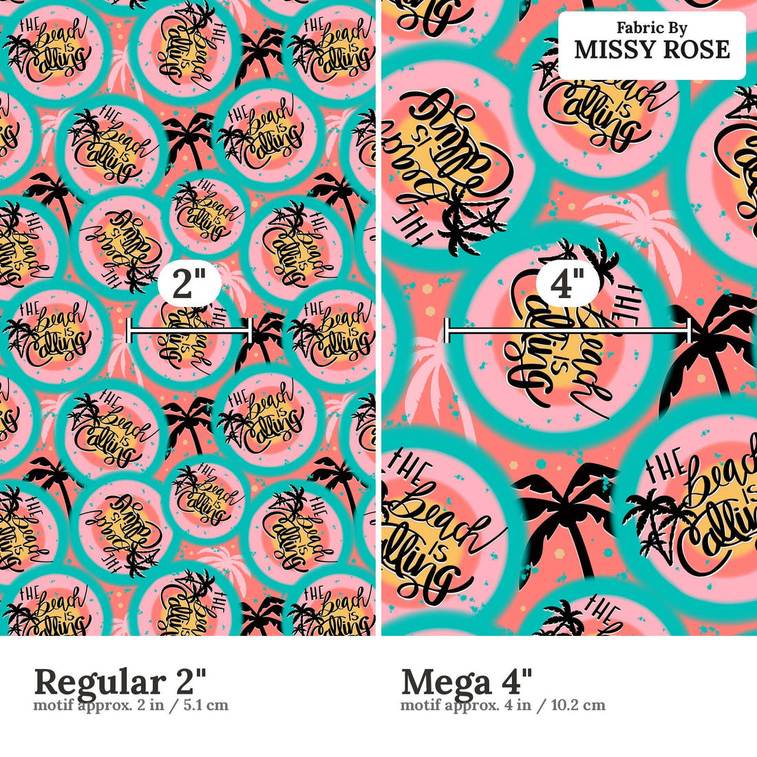 Design 24 Beach Fabric size comparison - print scale | Fabric by Missy Rose