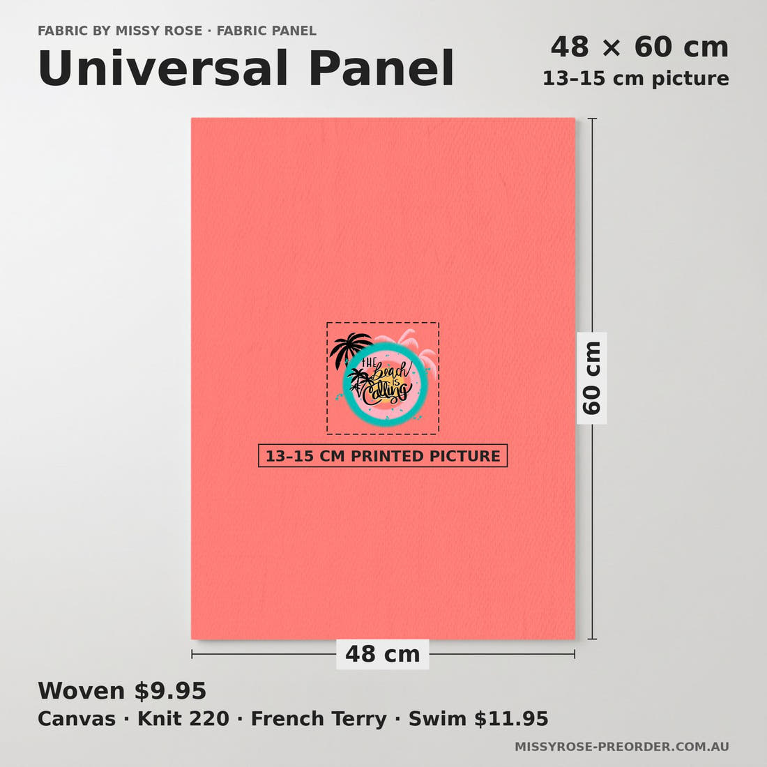 Design 24 Beach Panel universal panel sizing – 13–15 cm printed picture on 48 × 60 cm fabric | Fabric by Missy Rose