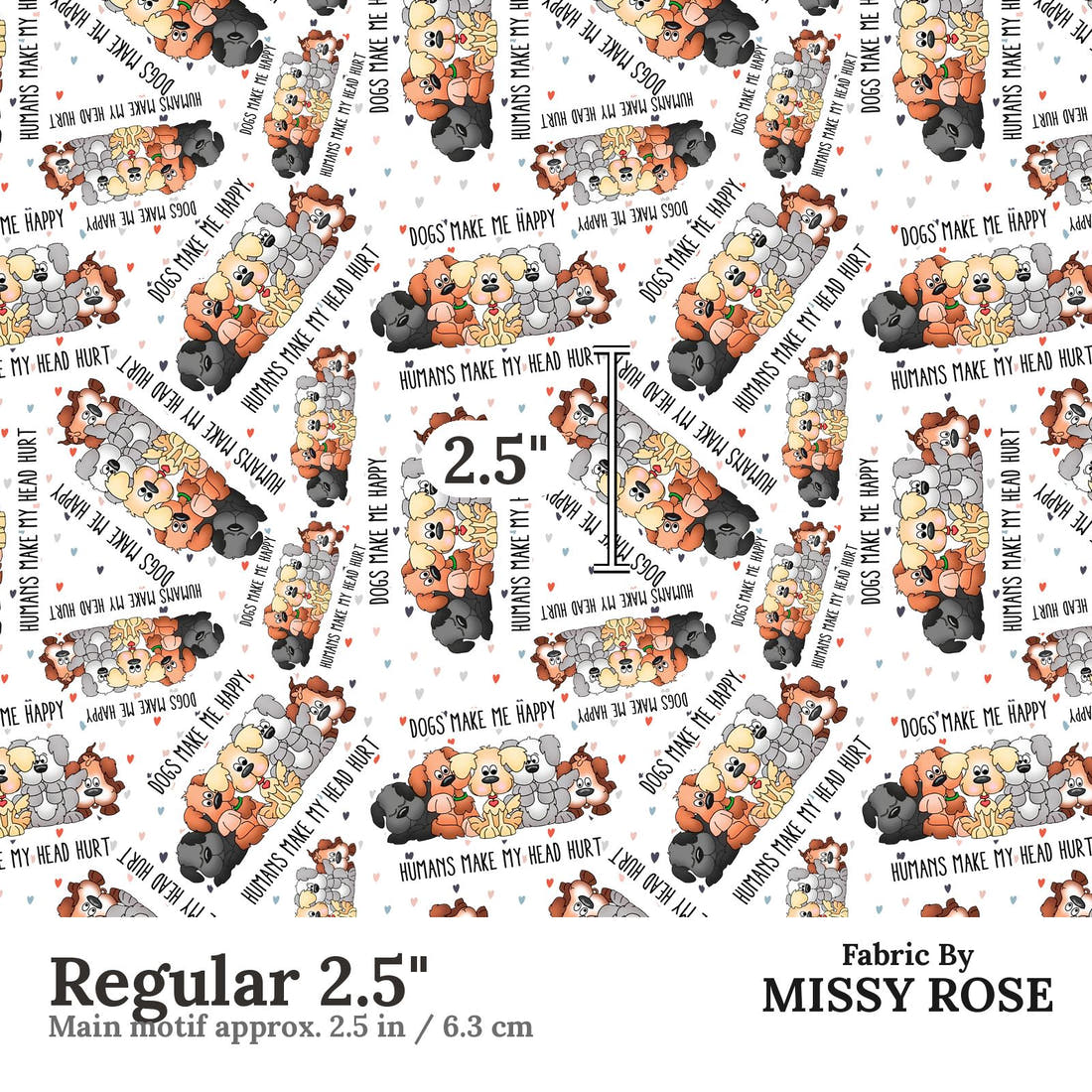 Design 240 Dogs Fabric Regular 2.5" - print scale | Fabric by Missy Rose