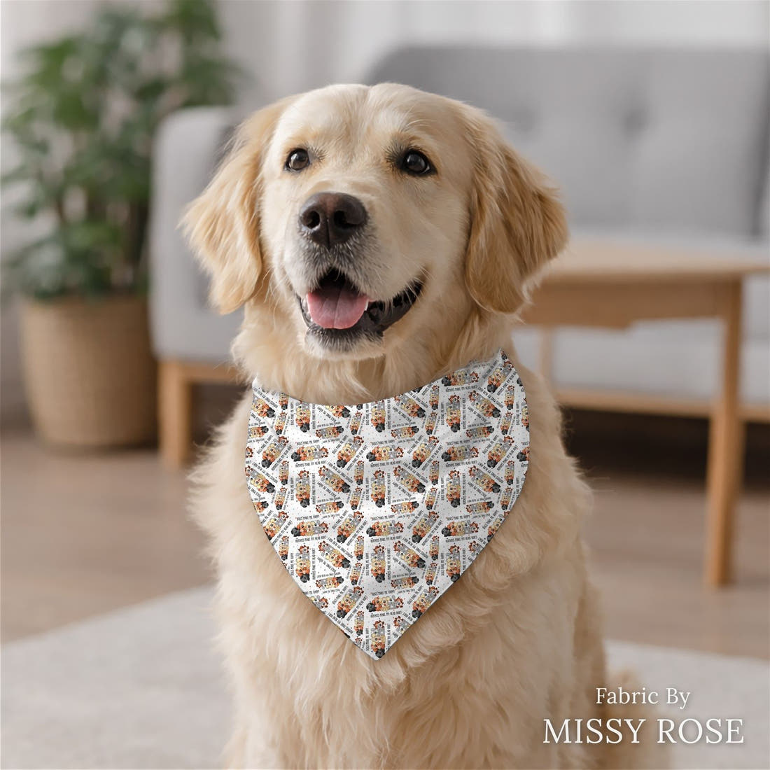 Design 240 Dogs Fabric sewn into a dog bandana – see how the print looks made up | Fabric by Missy Rose