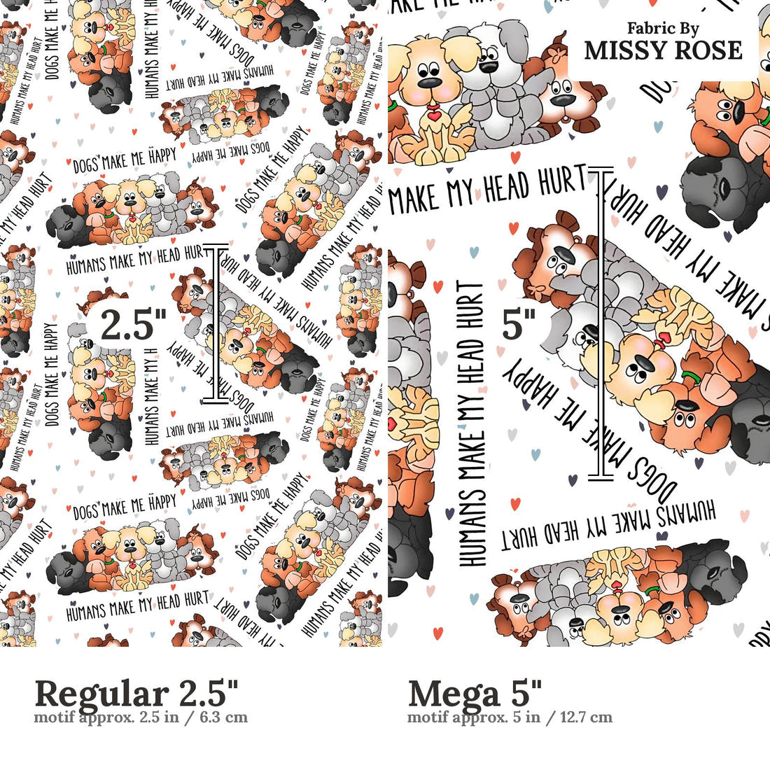 Design 240 Dogs Fabric size comparison - print scale | Fabric by Missy Rose