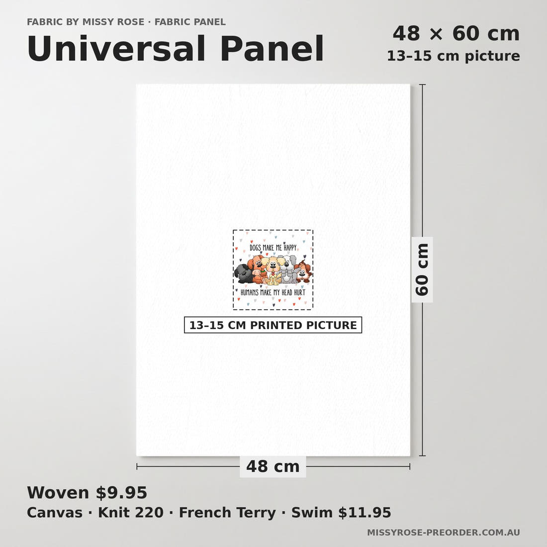Design 240 Dogs Panel universal panel sizing – 13–15 cm printed picture on 48 × 60 cm fabric | Fabric by Missy Rose