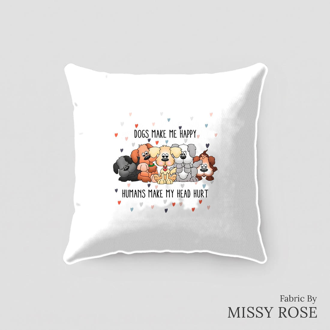 Design 240 Dogs Panel sewn into a cushion – see how the panel looks made up | Fabric by Missy Rose