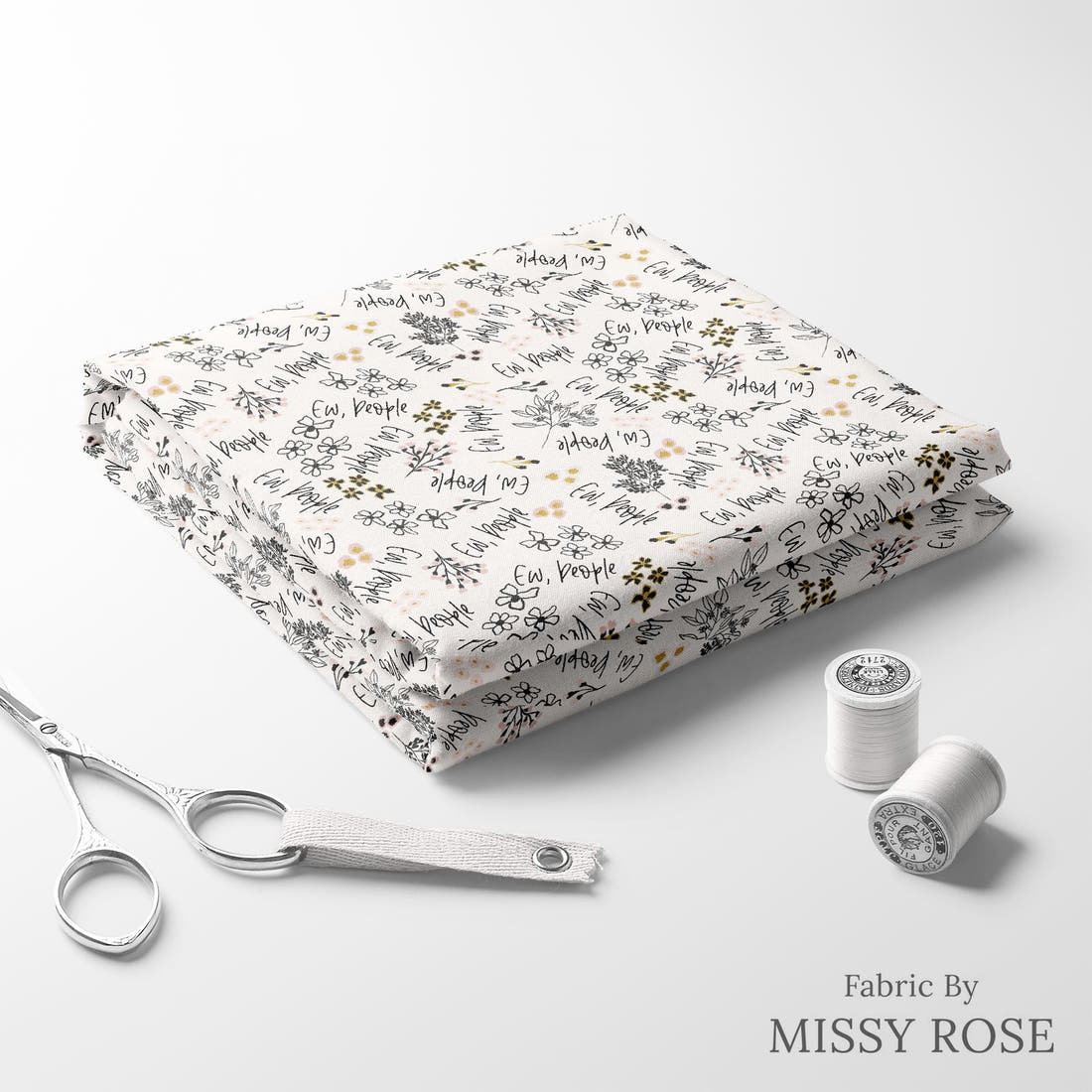 Design 242 Ew People Fabric folded fabric stack with matching thread – pre-order fabric Australia | Fabric by Missy Rose