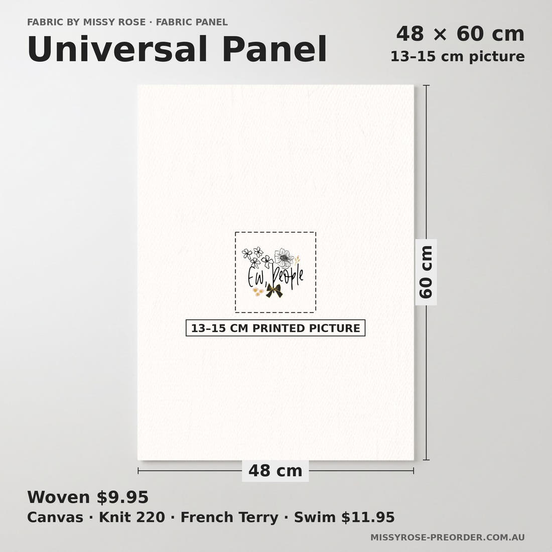 Design 242 Ew People Panel universal panel sizing – 13–15 cm printed picture on 48 × 60 cm fabric | Fabric by Missy Rose