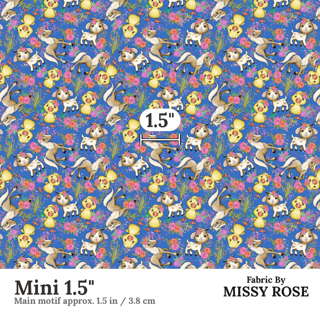 Design 243 Blue Floral Farm Fabric Mini 1.5" - print scale | Fabric by Missy Rose