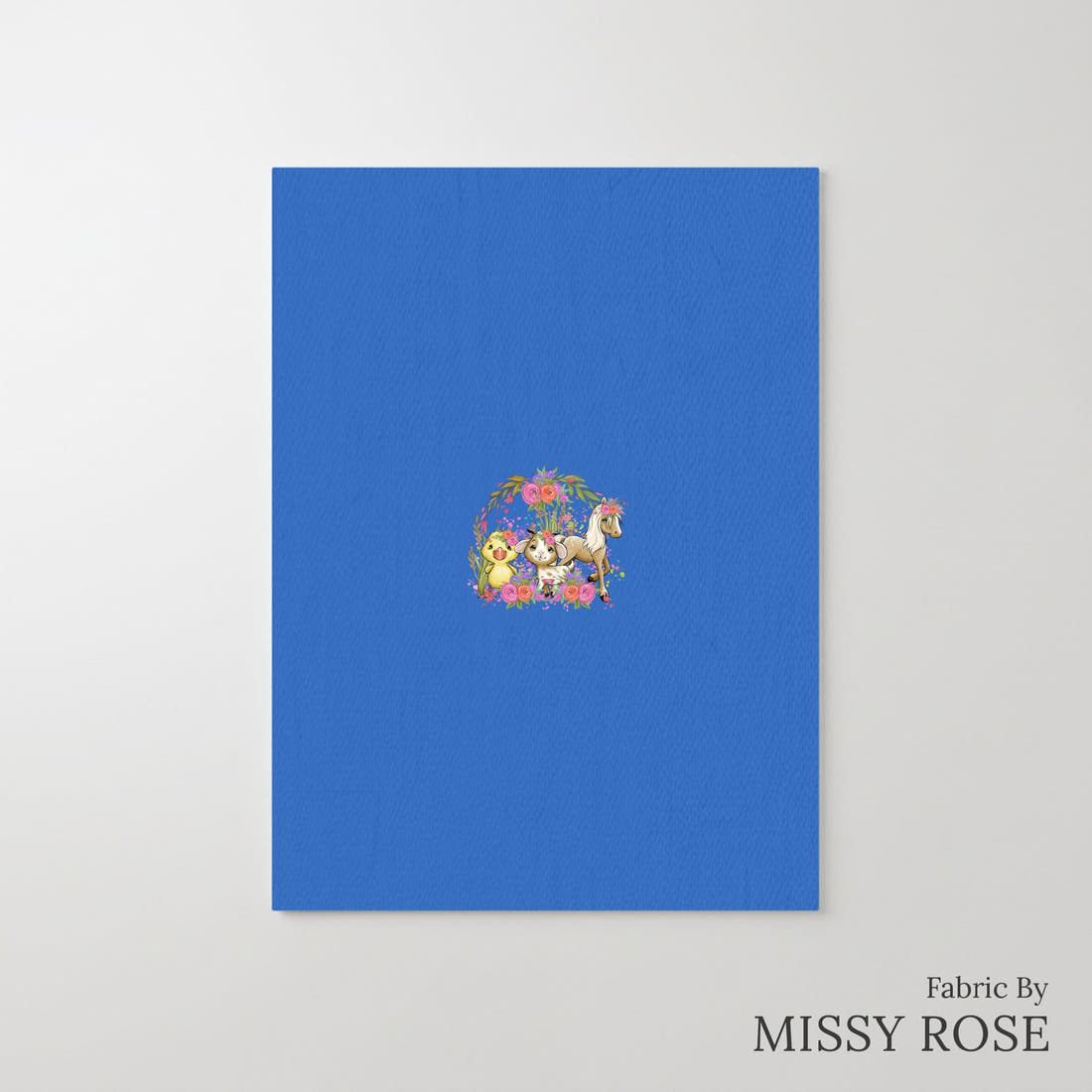 Design 243 Blue Floral Farm Panel – printed fabric panel with centred picture, custom printed to order | Fabric by Missy Rose