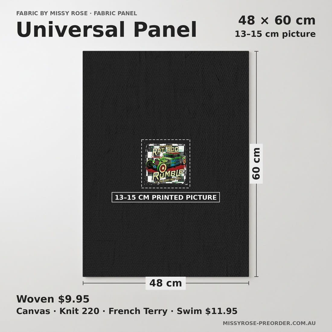 Design 244 Rat Rod Panel universal panel sizing – 13–15 cm printed picture on 48 × 60 cm fabric | Fabric by Missy Rose