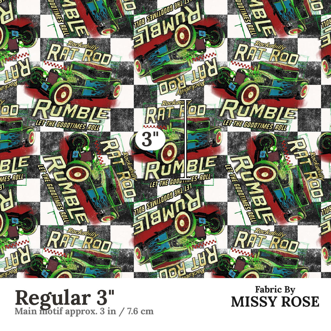Design 244 Rat Rod Fabric Regular 3" - print scale | Fabric by Missy Rose