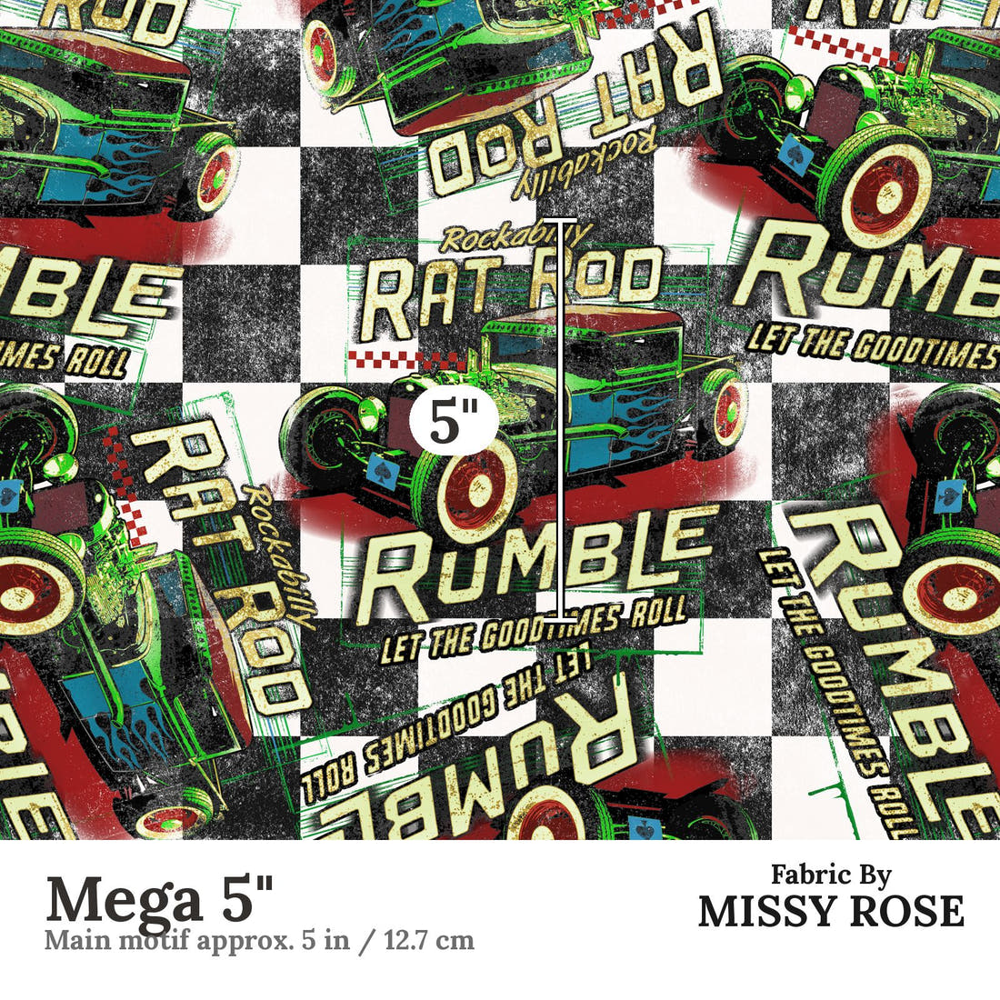 Design 244 Rat Rod Fabric Mega 5" - print scale | Fabric by Missy Rose