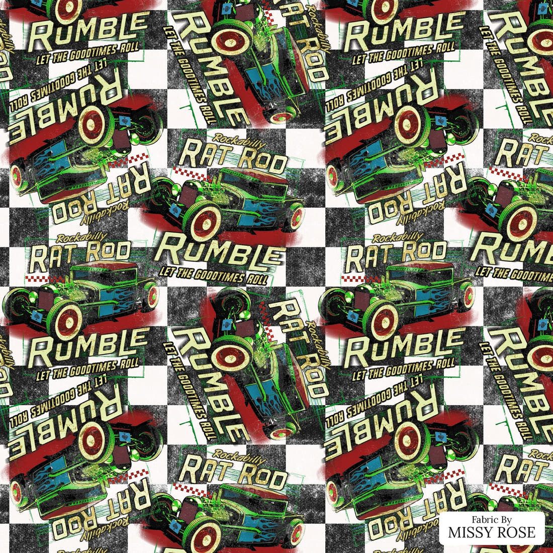 Design 244 Rat Rod Fabric - flat view of the print, zoom in for detail | Fabric by Missy Rose