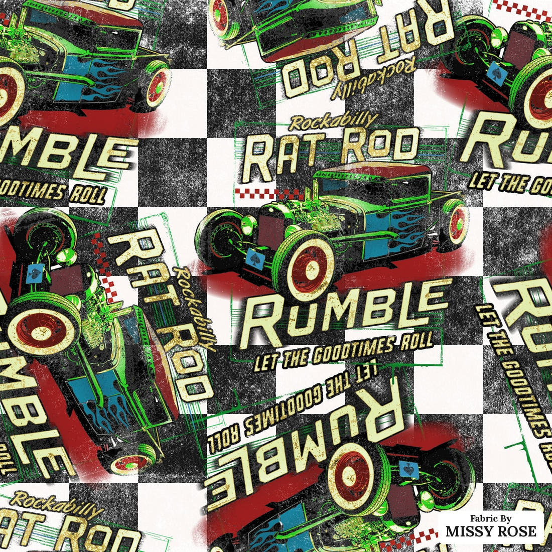 Design 244 Rat Rod Fabric - flat view of the print, zoom in for detail | Fabric by Missy Rose