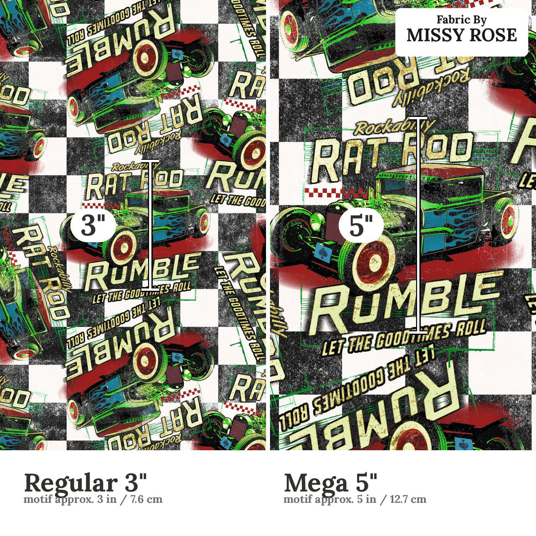 Design 244 Rat Rod Fabric size comparison - print scale | Fabric by Missy Rose