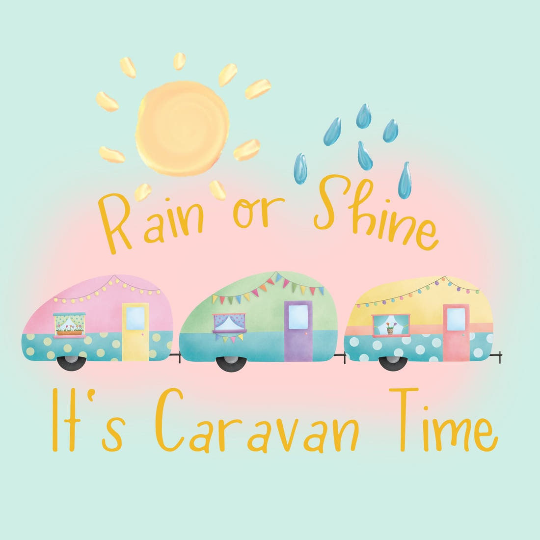 Design 245 Pastel Caravan Panel – full artwork close-up of the printed picture | Fabric by Missy Rose