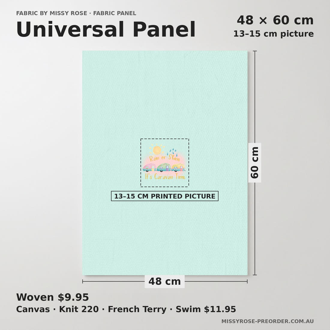 Design 245 Pastel Caravan Panel universal panel sizing – 13–15 cm printed picture on 48 × 60 cm fabric | Fabric by Missy Rose