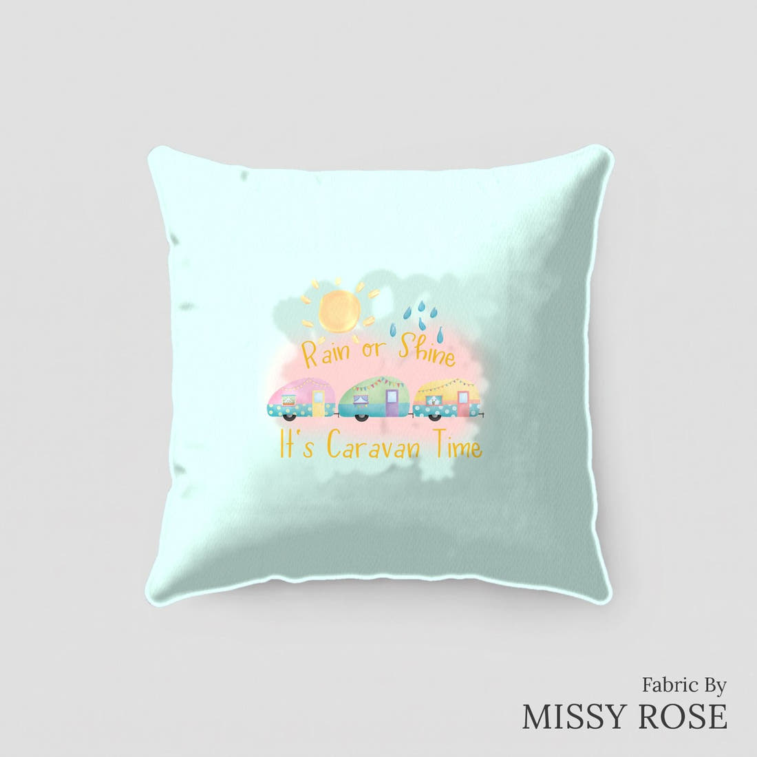 Design 245 Pastel Caravan Panel sewn into a cushion – see how the panel looks made up | Fabric by Missy Rose