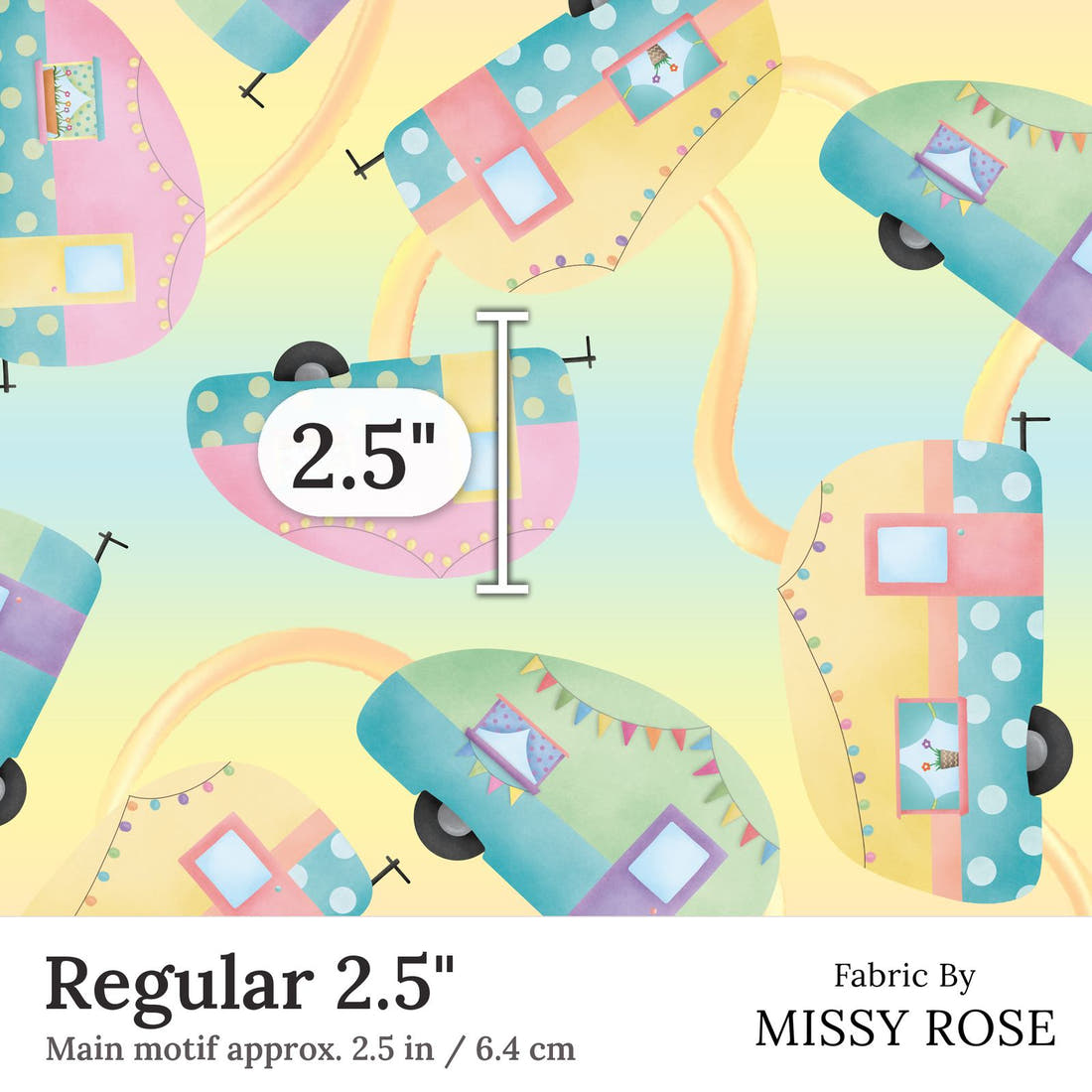 Design 245 Pastel Caravan Fabric Regular 2.5 inch print scale guide | Fabric by Missy Rose