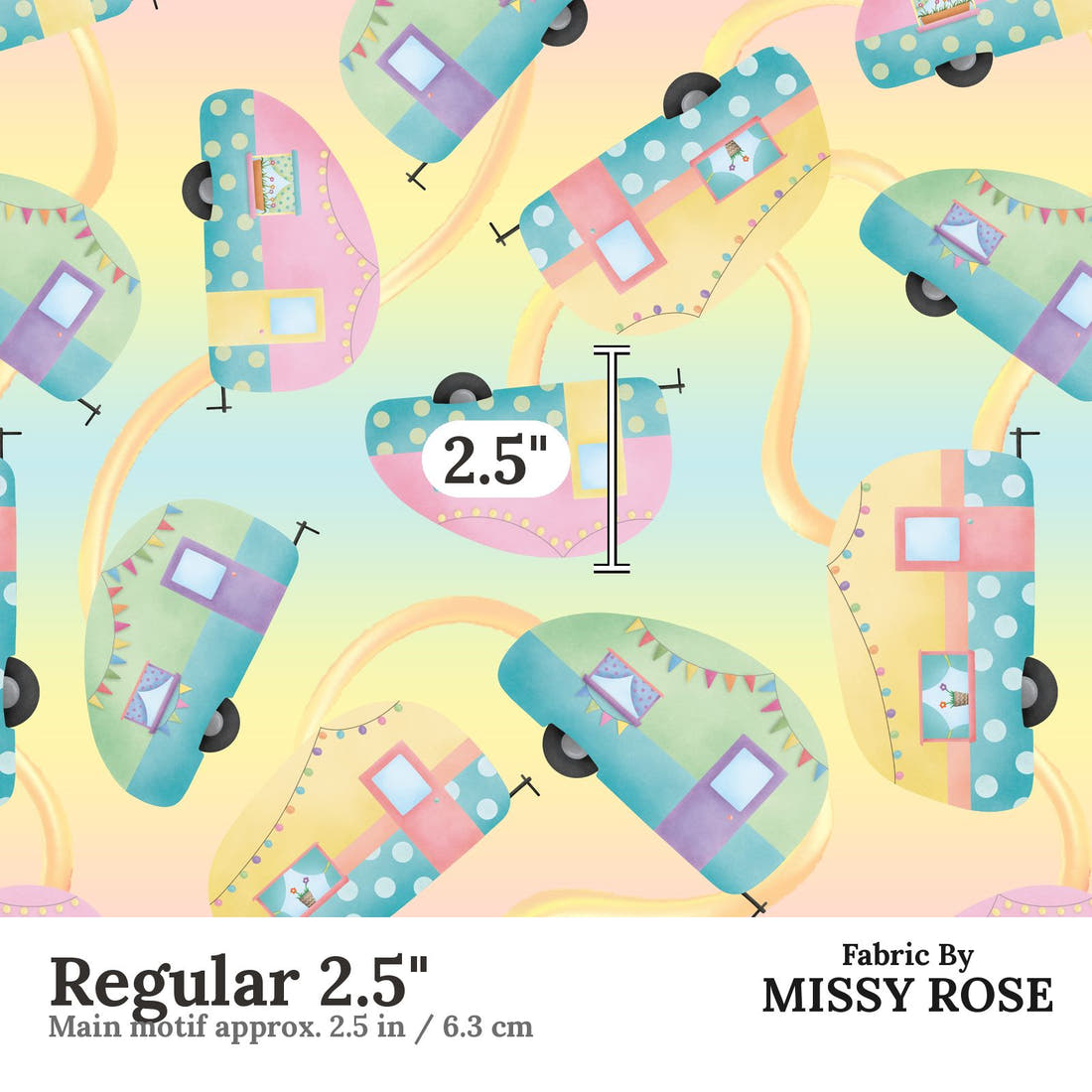 Design 245 Pastel Caravan Fabric Regular 2.5" - print scale | Fabric by Missy Rose