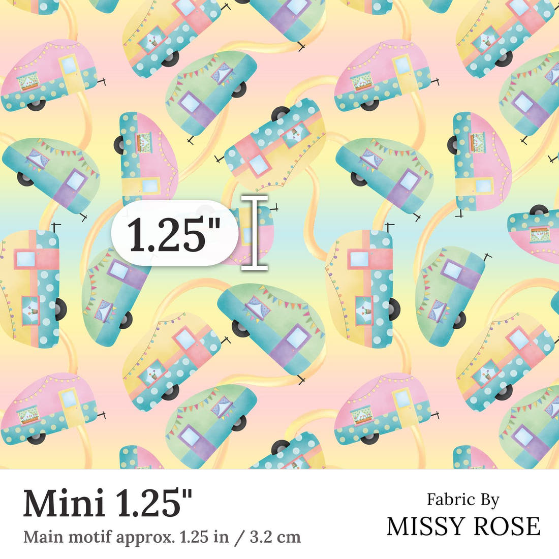 Design 245 Pastel Caravan Fabric Mini 1.25 inch print scale guide | Fabric by Missy Rose