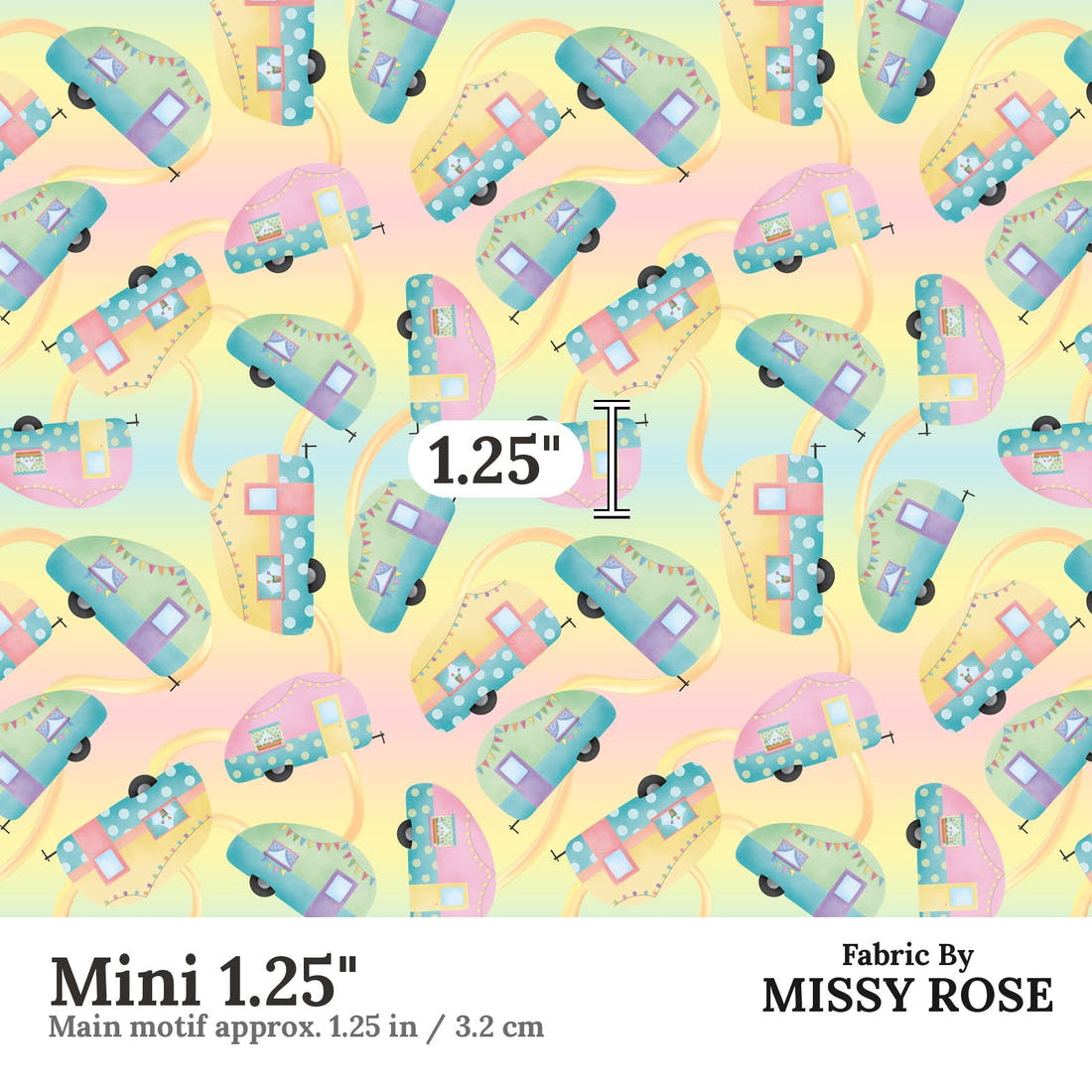Design 245 Pastel Caravan Fabric Mini 1.25" - print scale | Fabric by Missy Rose