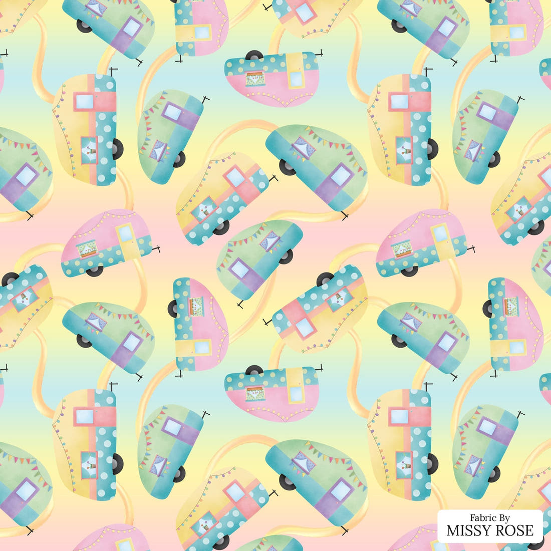 Design 245 Pastel Caravan Fabric - flat view of the print, zoom in for detail | Fabric by Missy Rose