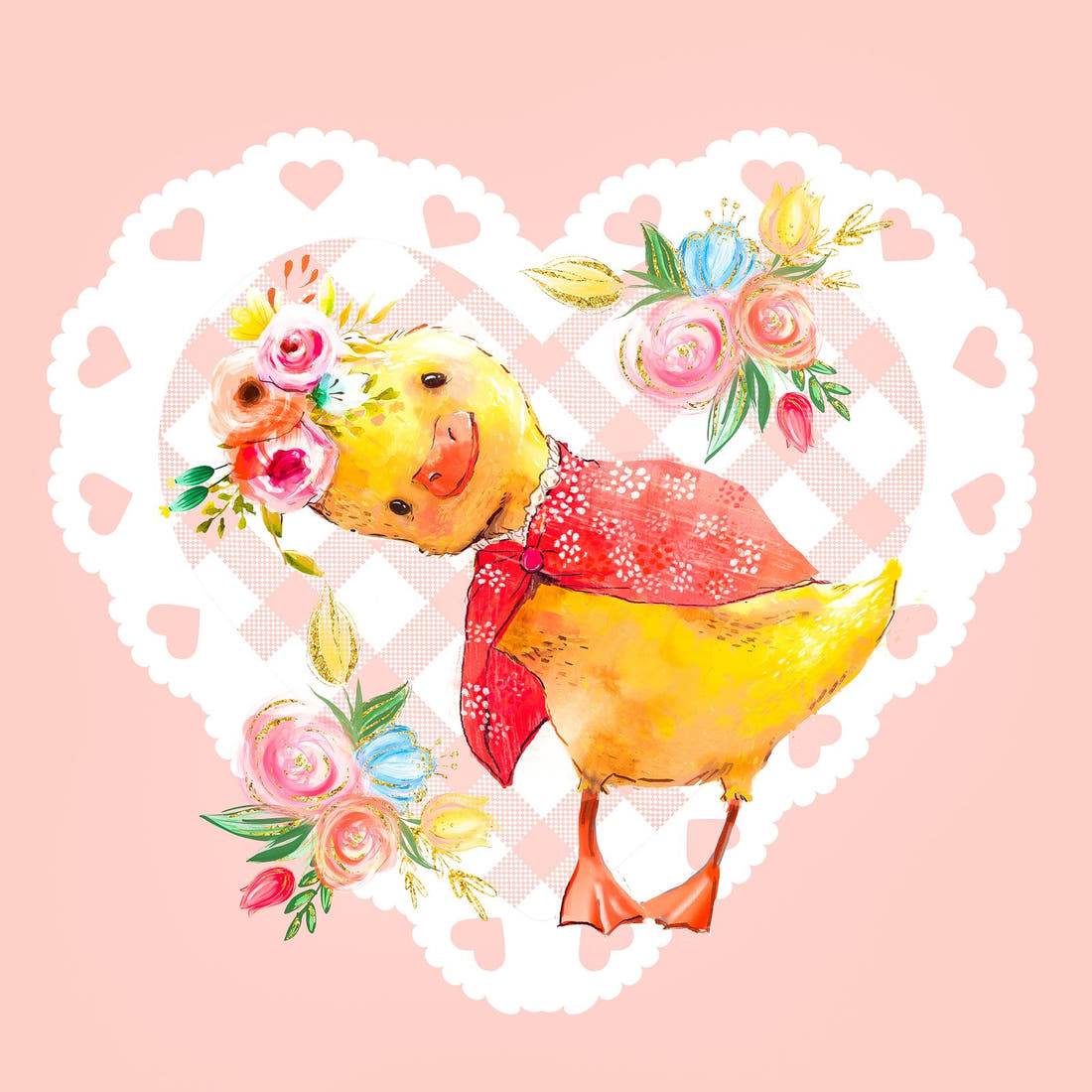 Design 246 Plaid Chick Panel – full artwork close-up of the printed picture | Fabric by Missy Rose