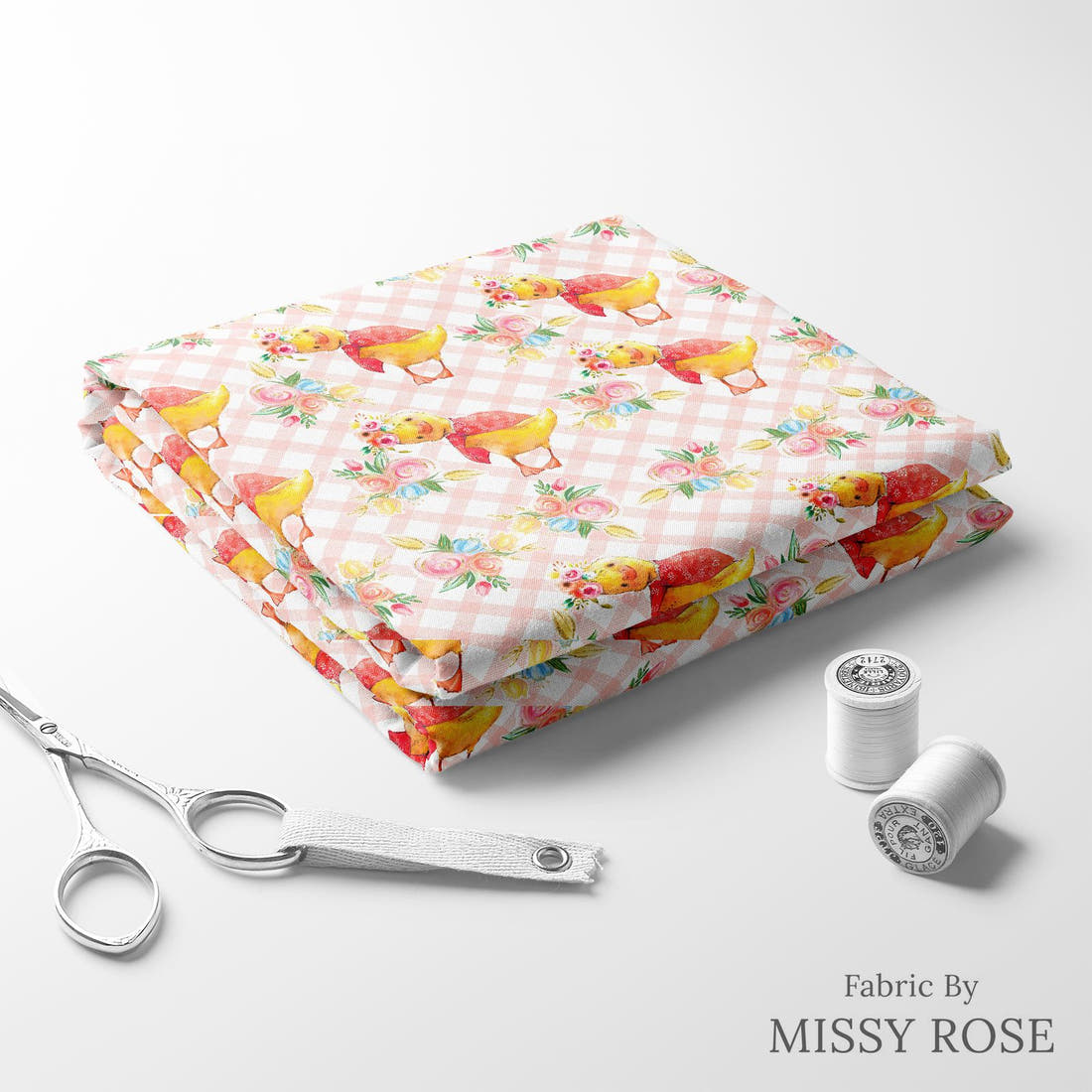 Design 246 Plaid Chick Fabric folded fabric stack with matching thread – pre-order fabric Australia | Fabric by Missy Rose