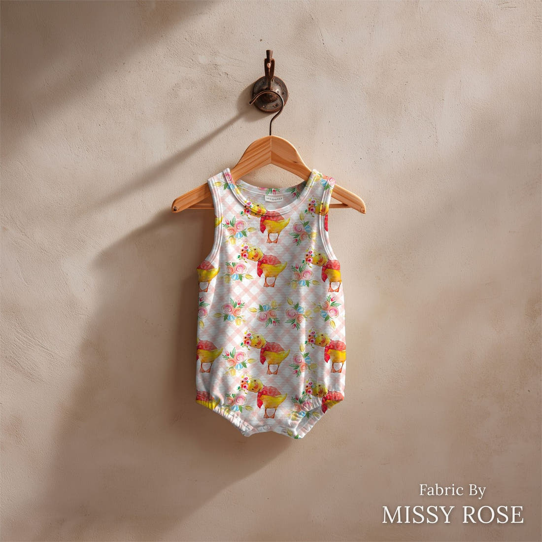 Design 246 Plaid Chick Fabric sewn into a baby romper – see how the print looks made up | Fabric by Missy Rose