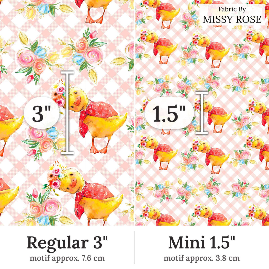 Design 246 Plaid Chick Fabric Regular 3 inch vs Mini 1.5 inch print scale side by side | Fabric by Missy Rose