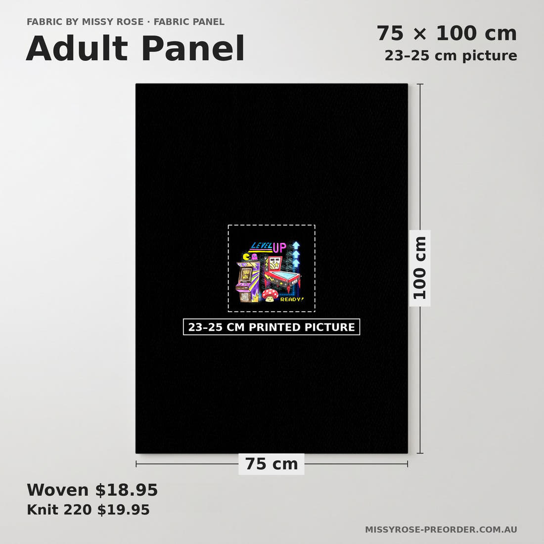 Design 247 Retro Gamer Panel adult panel sizing – 23–25 cm printed picture on 75 × 100 cm fabric | Fabric by Missy Rose