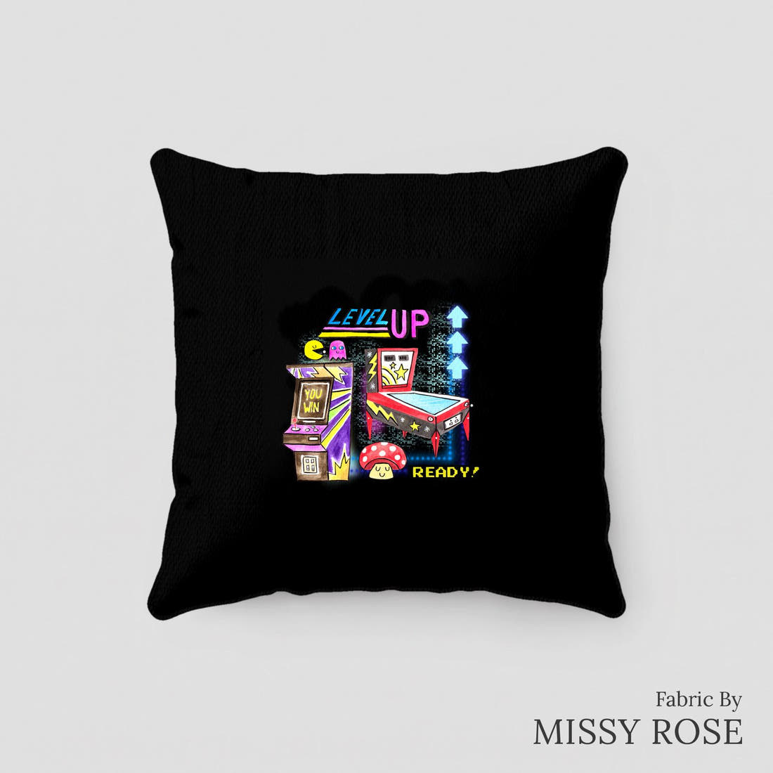 Design 247 Retro Gamer Panel sewn into a cushion – see how the panel looks made up | Fabric by Missy Rose