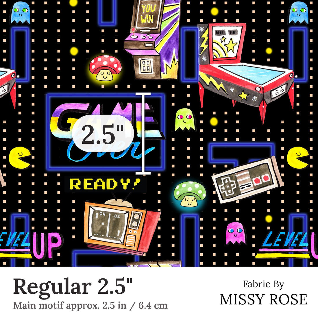 Design 247 Retro Gamer Fabric Regular 2.5 inch print scale guide | Fabric by Missy Rose