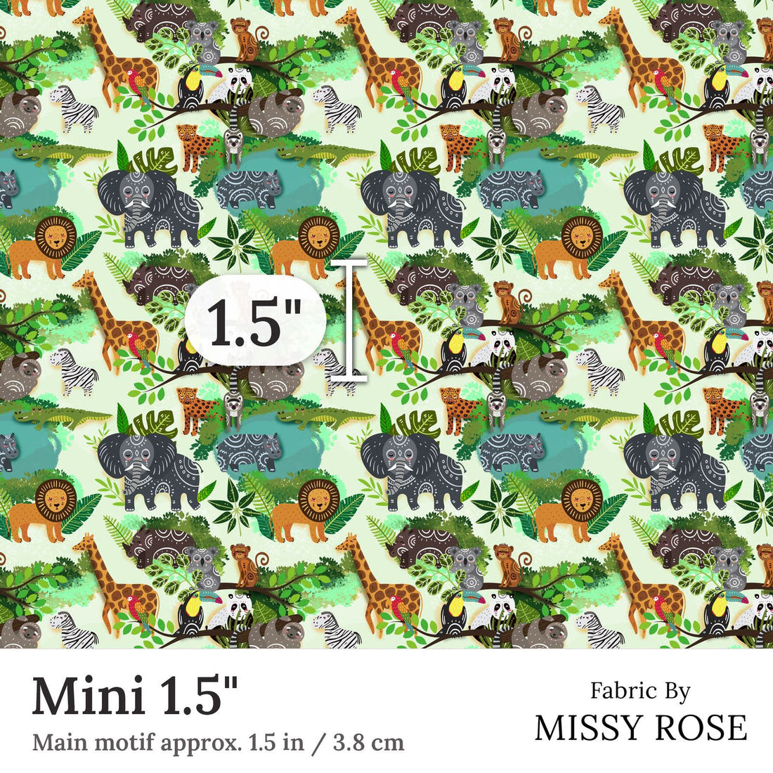 Design 248 Green Jungle Fabric Mini 1.5 inch print scale guide | Fabric by Missy Rose
