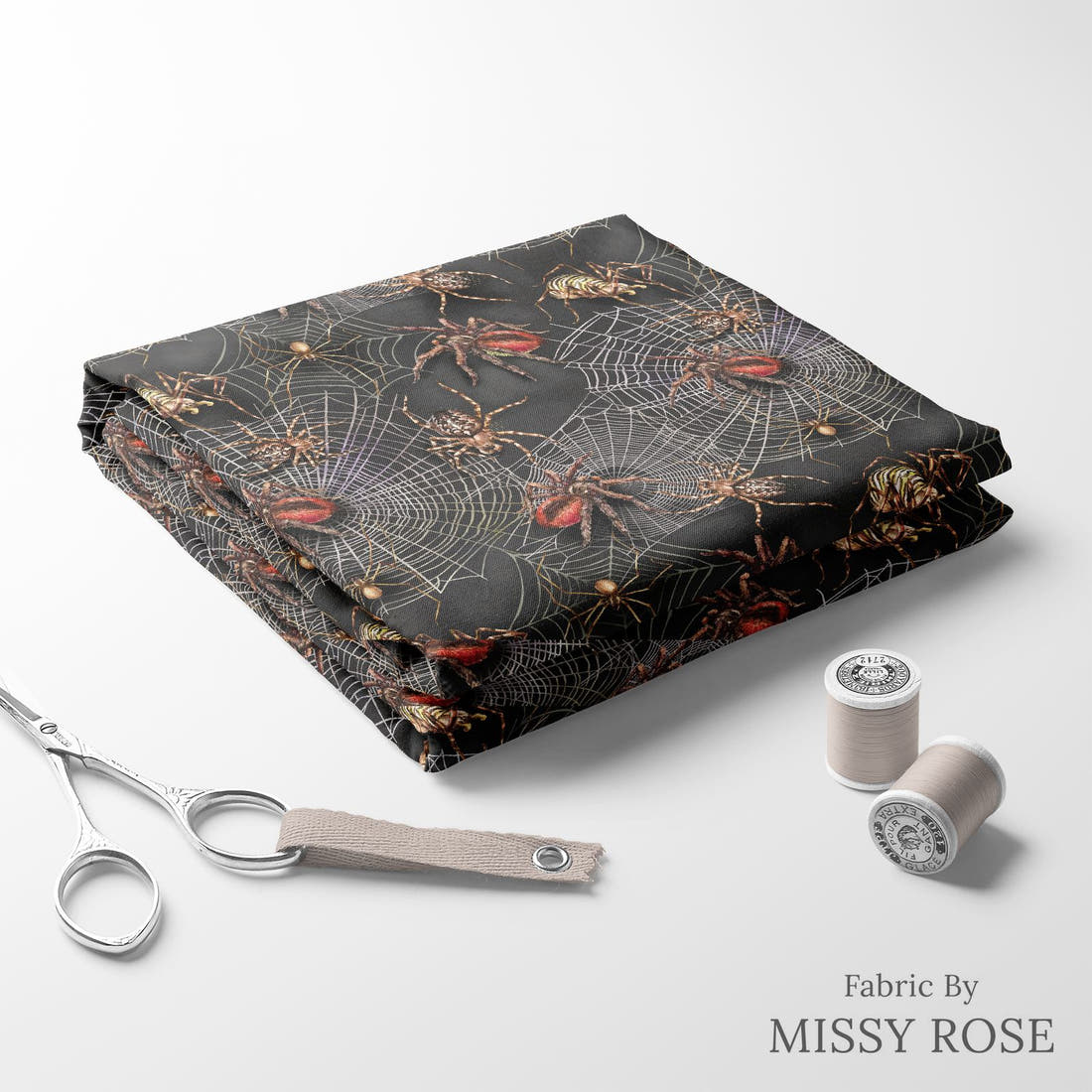 Design 249 Spider Fabric folded fabric stack with matching thread – pre-order fabric Australia | Fabric by Missy Rose