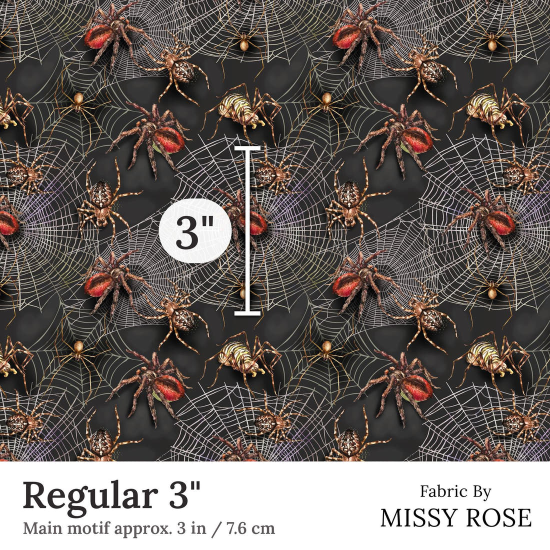 Design 249 Spider Fabric Regular 3 inch print scale guide | Fabric by Missy Rose