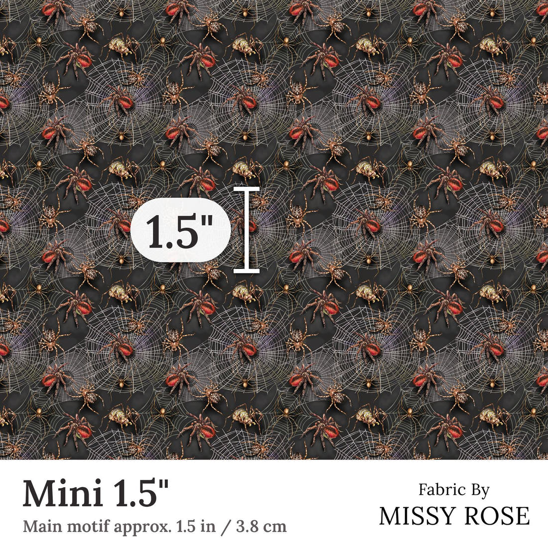 Design 249 Spider Fabric Mini 1.5 inch print scale guide | Fabric by Missy Rose
