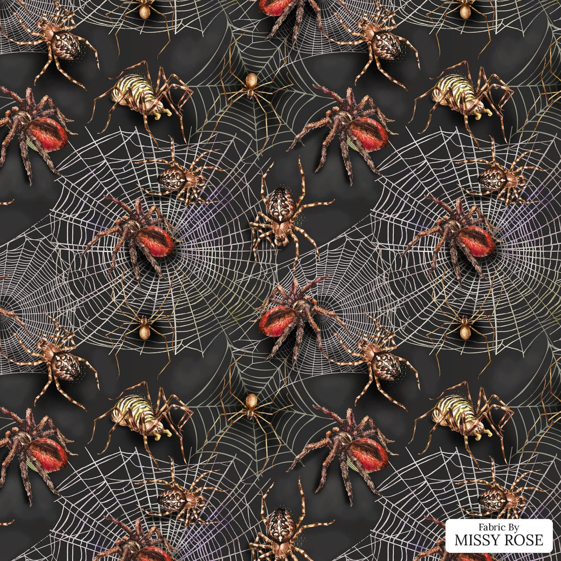 Design 249 Spider Fabric - flat view of the print, zoom in for detail | Fabric by Missy Rose